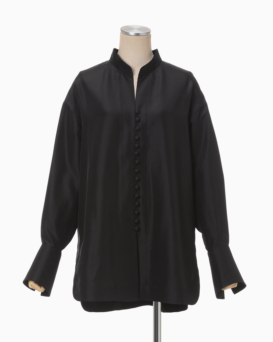 Basic Silk Multi-Buttoned Blouse - black - Mame Kurogouchi