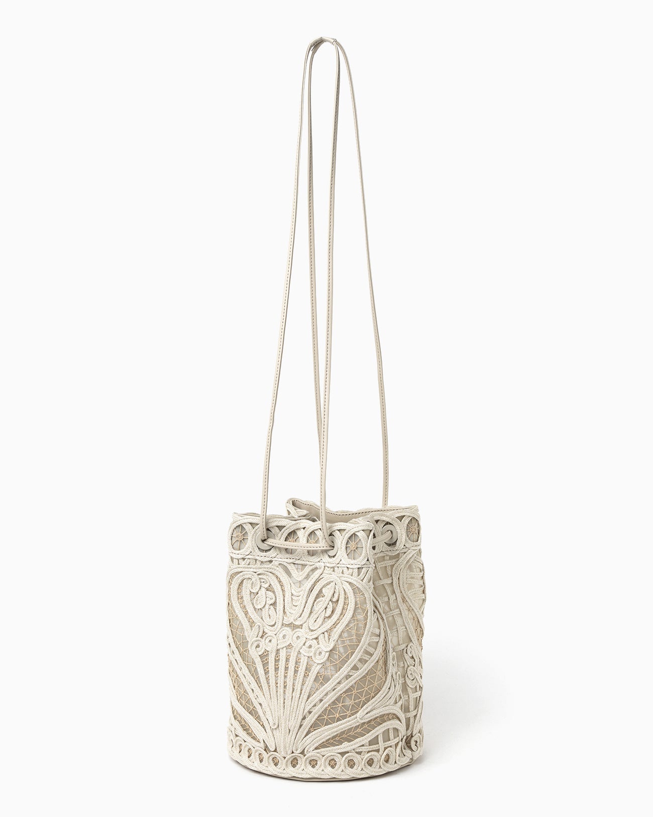 Cording Embroidery Bucket Bag - beige