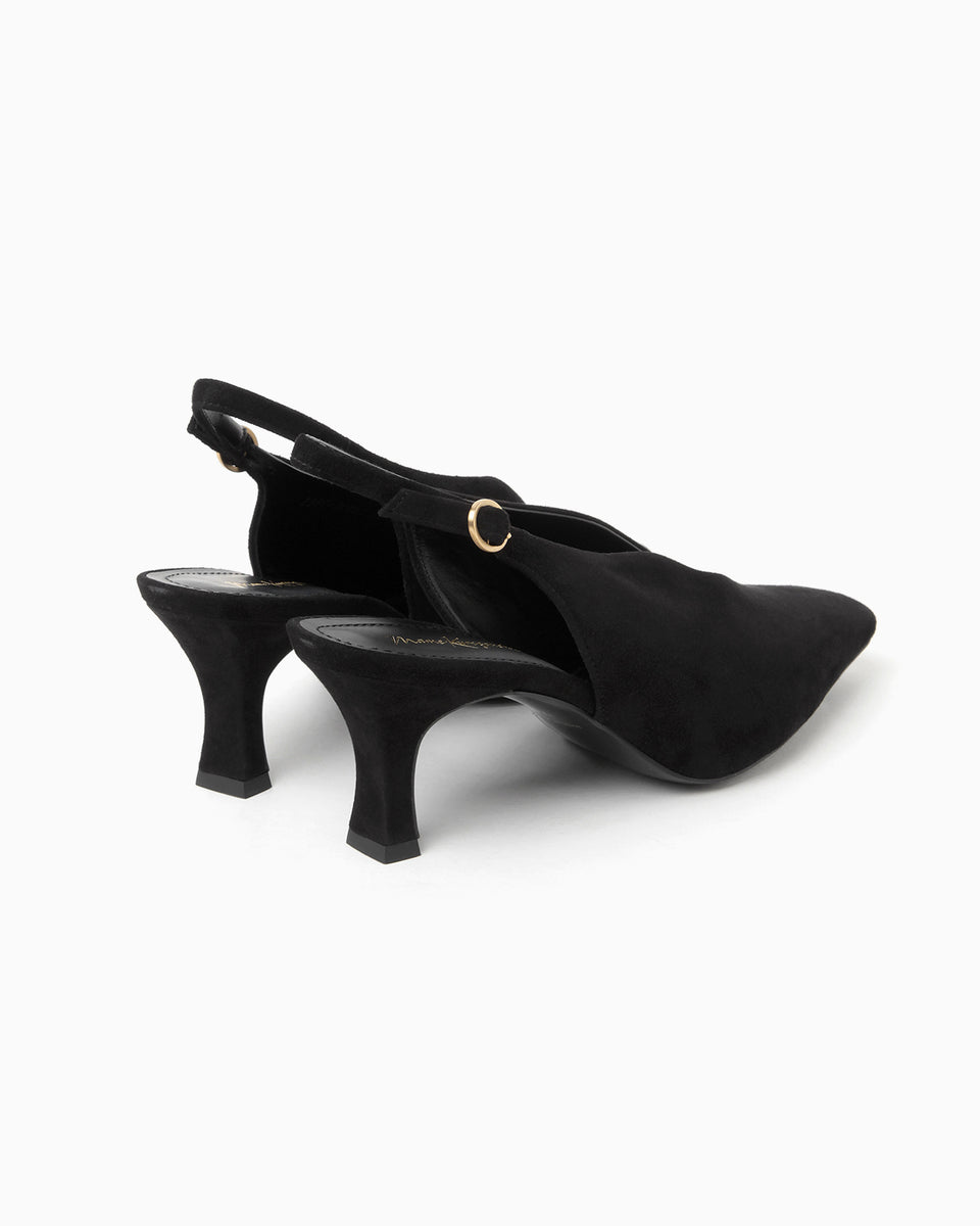 Curved Line Sling Back Suede Heels - black - Mame Kurogouchi