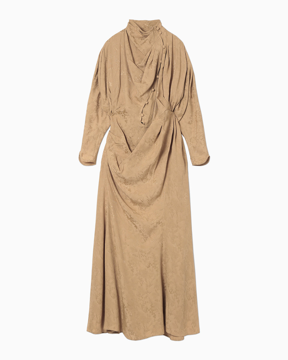 Floral Jacquard Draped Dress - black - Mame Kurogouchi