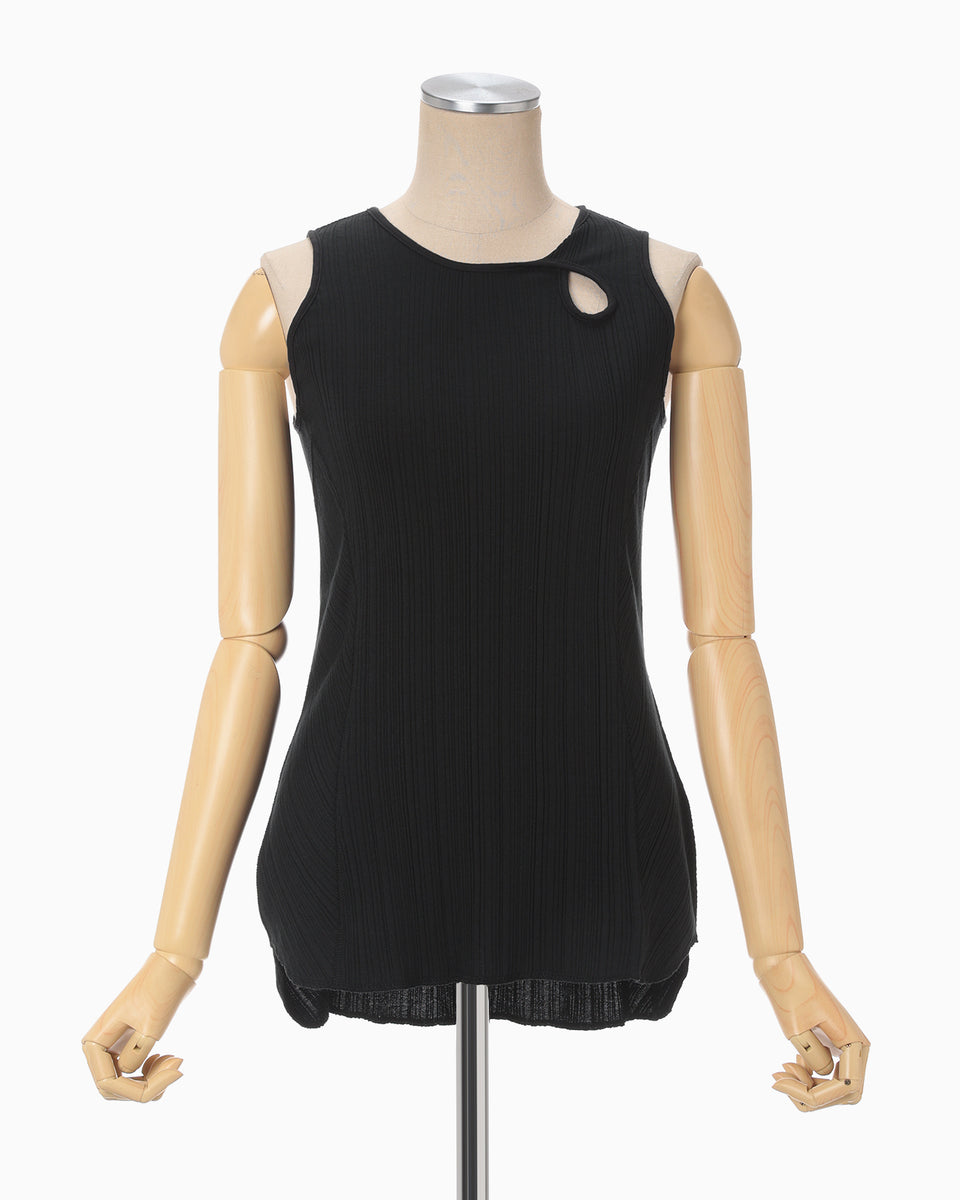 Random Ribbed Organic Cotton Sleeveless Top - black - Mame