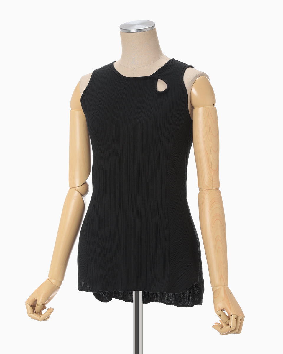 Random Ribbed Organic Cotton Sleeveless Top - black - Mame
