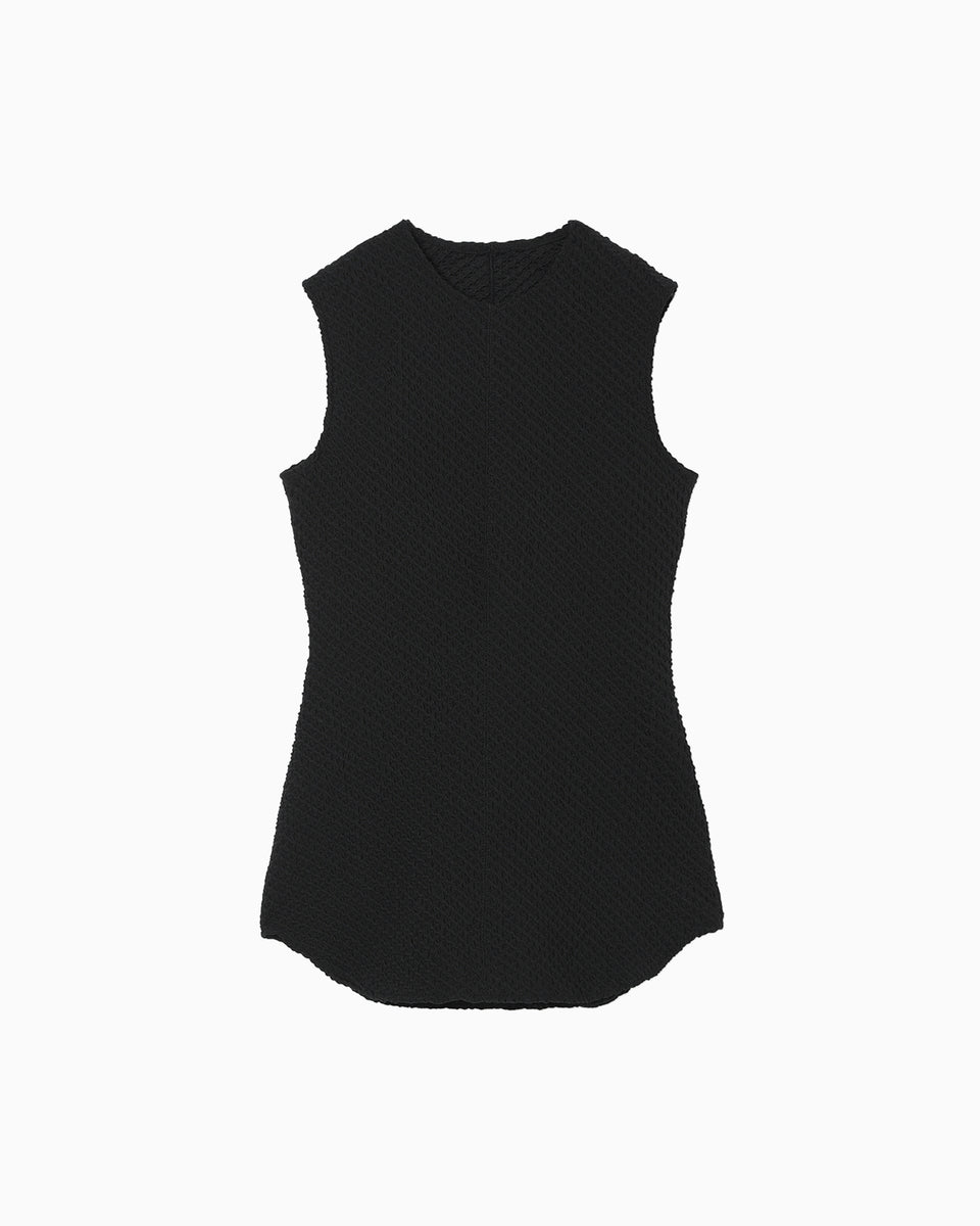 Shirring Jersey Jacquard Sleeveless Top - black - Mame Shirring Jersey Jacquard Sleeveless Top - black - Mame