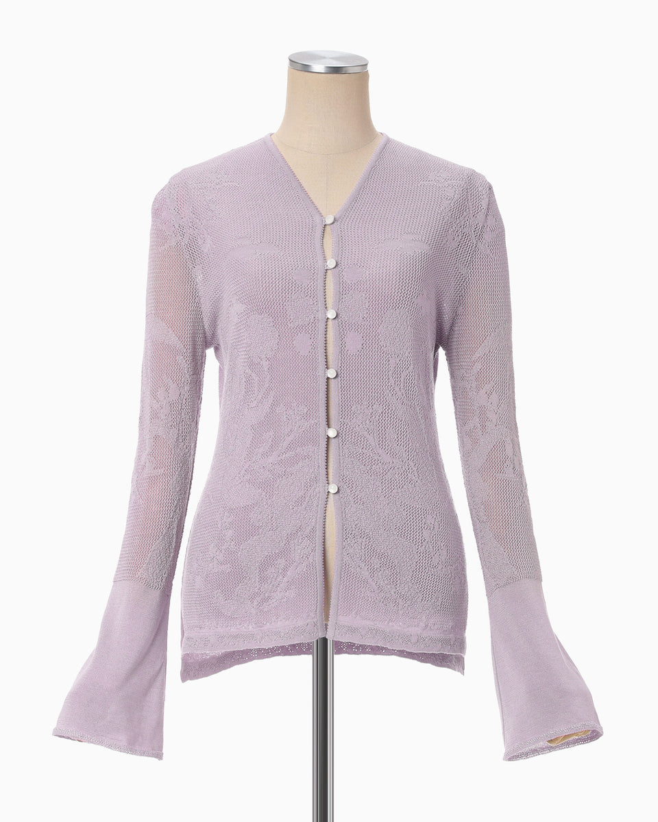 Watermark Pattern Knitted Cardigan - purple - Mame Kurogouchi Watermark Pattern Knitted Cardigan - purple - Mame Kurogouchi