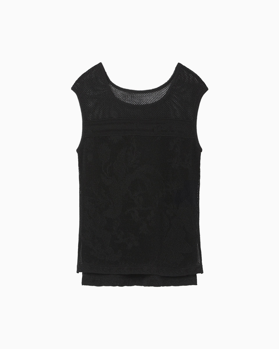 Watermark Pattern Sleeveless Knitted Top - black - Mame