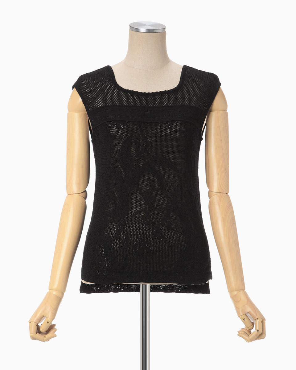 Watermark Pattern Sleeveless Knitted Top - purple - Mame