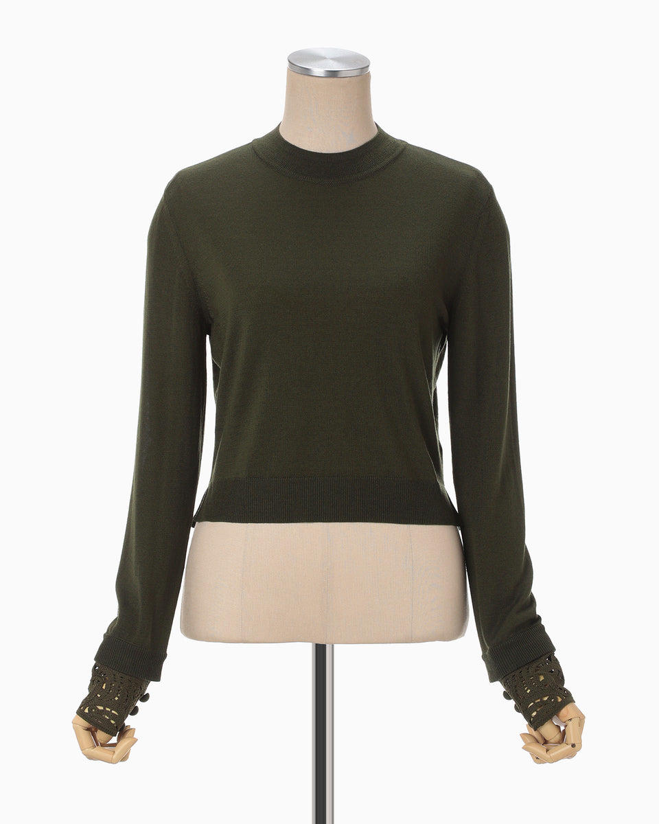 Detachable Embroidery Cuff Knitted Top(2 KHAKI): Mame