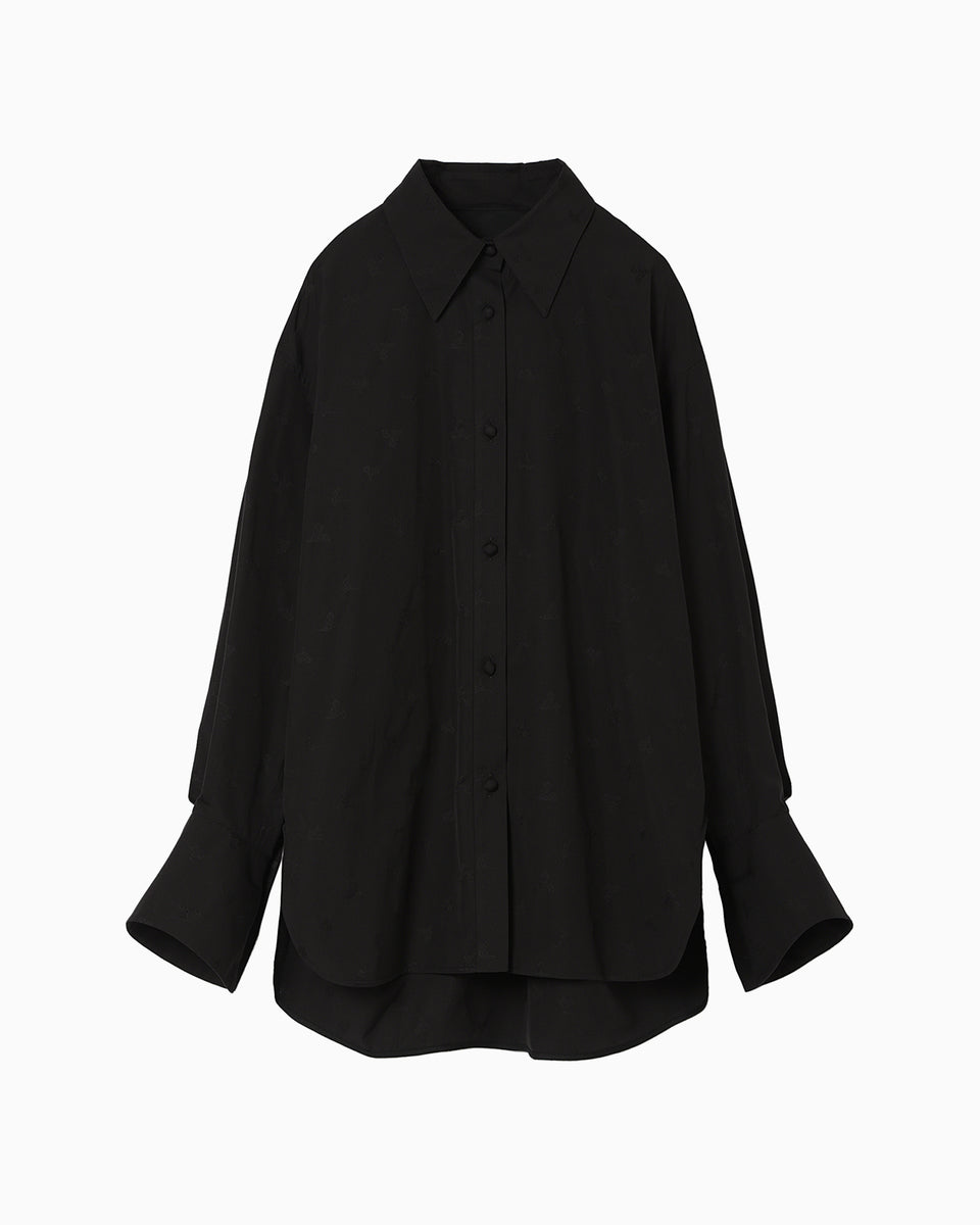 Floral Jacquard Cotton Oversized Shirt - black - Mame Kurogouchi
