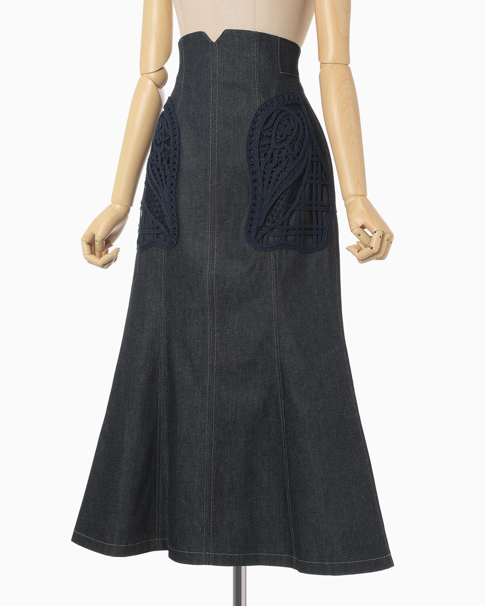 Cord Embroidery Detail Denim Skirt - navy - Mame Kurogouchi Cord Embroidery Detail Denim Skirt - navy - Mame Kurogouchi