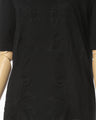 Floral Embossed Cotton Jersey A-Line Dress - black
