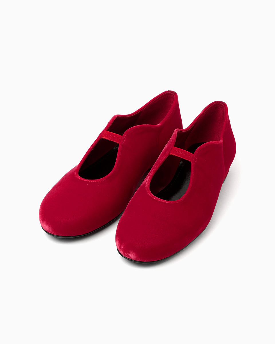 まるこ M レッド Velvet Ballet Shoes - red - Mame Kurogouchi