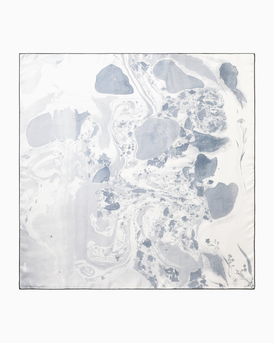 Hand Printed Silk Scarf - grey - Mame Kurogouchi