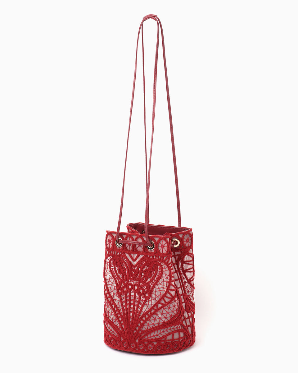 Cording Embroidery Bucket Bag - red - Mame Kurogouchi