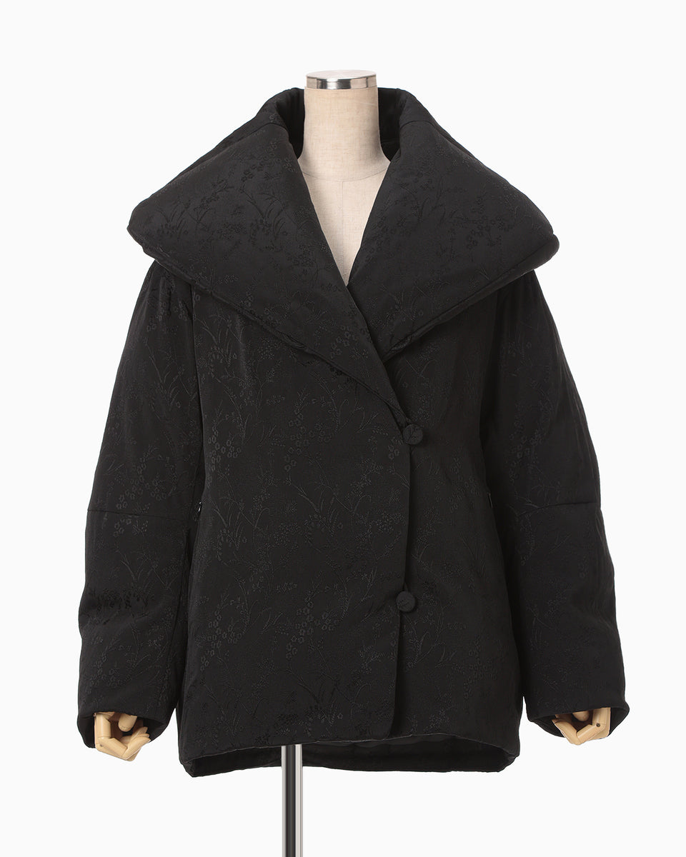 Floral Jacquard Rounded Down Jacket - black - Mame Kurogouchi