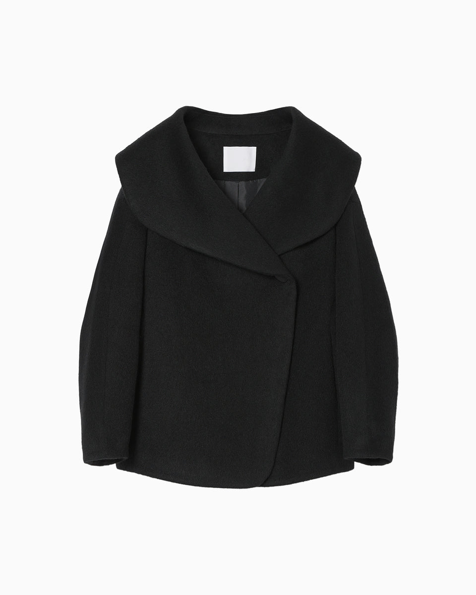 Mame Kurogouchi 2020FW ショートウールコート Wool Arupaka Shawl Collar Short Cort - black - Mame Kurogouchi