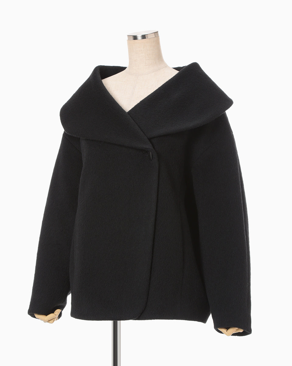Mame Kurogouchi ショールカラーショートコート Wool Arupaka Shawl Collar Short Coat-ウールアルパカショールカラー