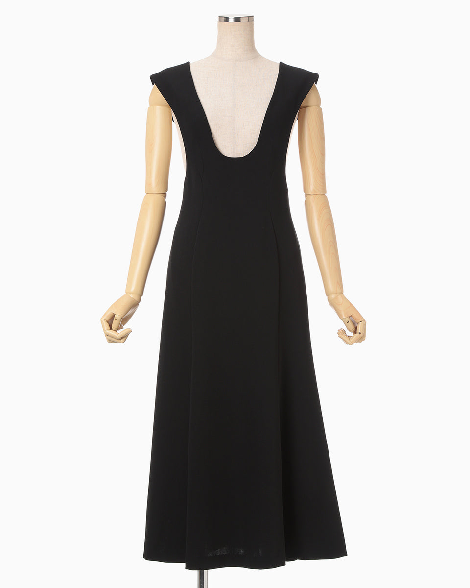 Wool Venetian Flare Dress - black - Mame Kurogouchi