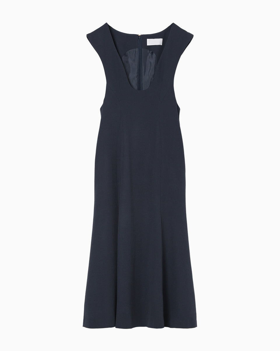 Wool Venetian Flare Dress - navy - Mame Kurogouchi