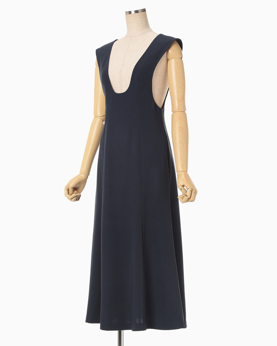 Wool Venetian Flare Dress - navy - Mame Kurogouchi