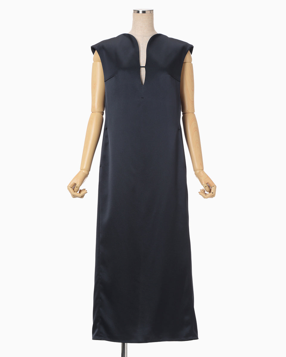 Embossed Leather Motif Triacetate Dress - navy - Mame Kurogouchi