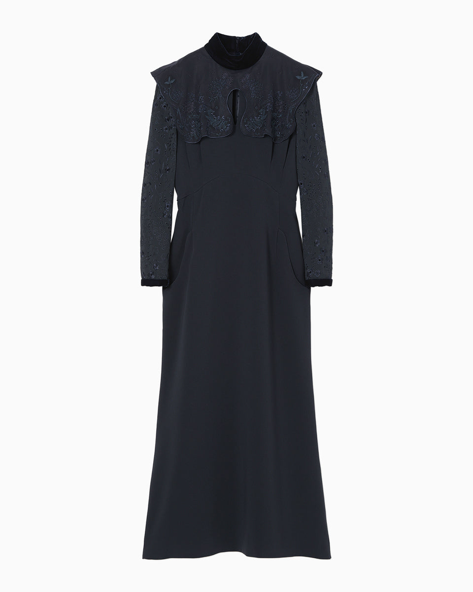 Triacetate Georgette Embroidery Collar Dress - navy - Mame Kurogouchi