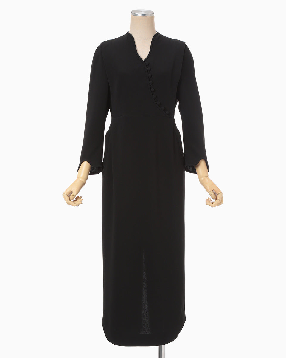 Triacetate Georgette V-Neck Dress - black - Mame Kurogouchi