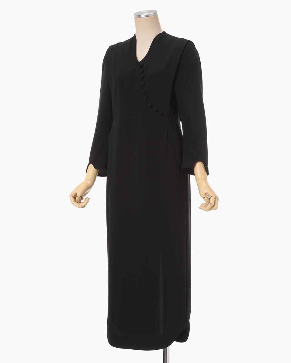 Triacetate Georgette V-Neck Dress - black - Mame Kurogouchi