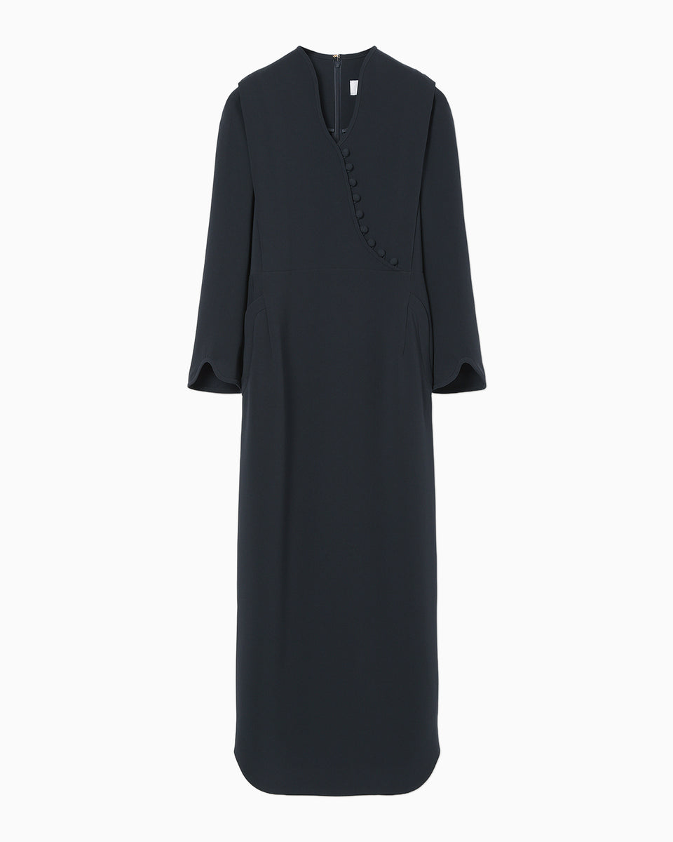 Triacetate Georgette V-Neck Dress - navy - Mame Kurogouchi