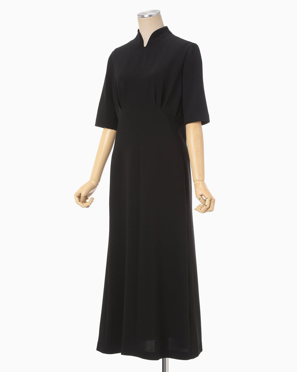 Triacetate Georgette Short Sleeve Dress - black - Mame Kurogouchi