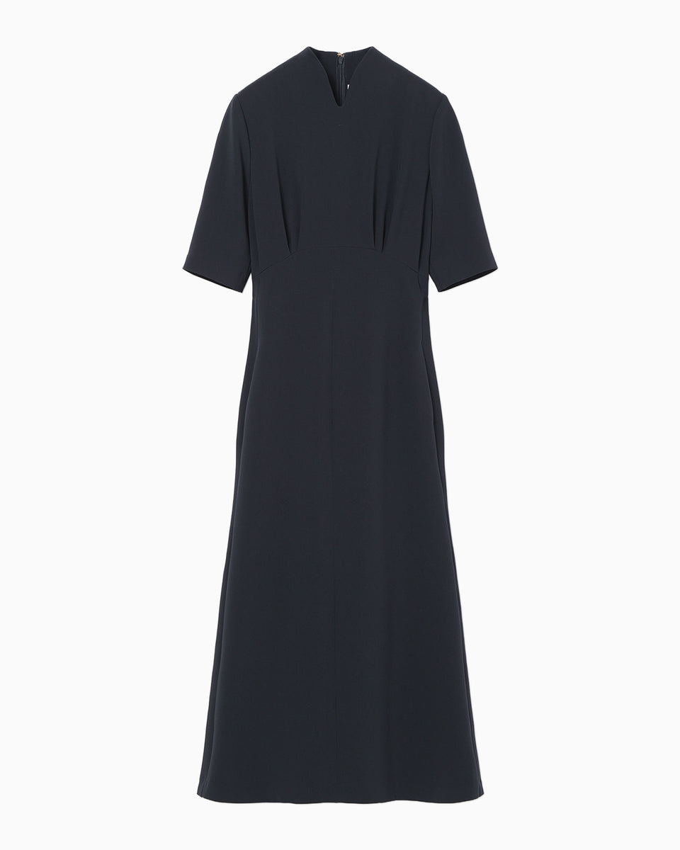 Triacetate Georgette Short Sleeve Dress - navy - Mame Kurogouchi