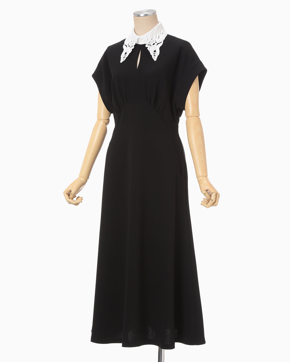 kurumi様 オールインワン M黒 Triacetate Georgette Embroidered Collar Flared Dress - black