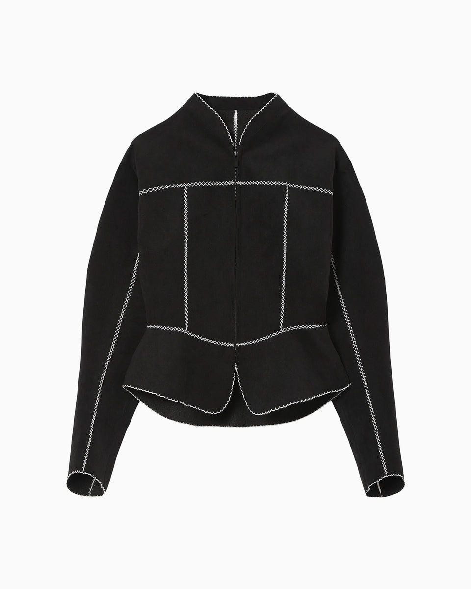 V12 V122021-JK10 ブラックジャケット Synthetic Leather Fancy Ftitch Jacket - black - Mame Kurogouchi