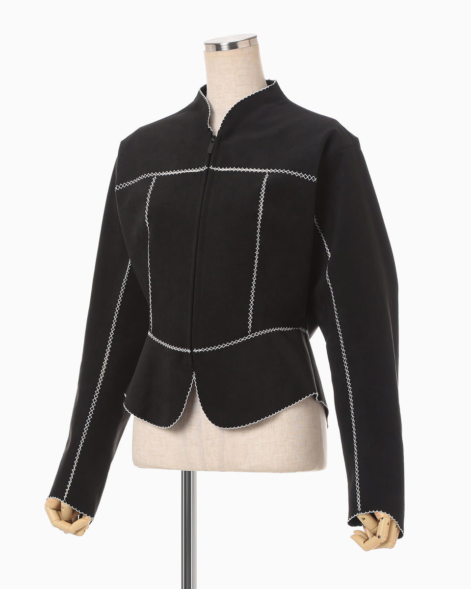 Synthetic Leather Fancy Ftitch Jacket - black - Mame Kurogouchi