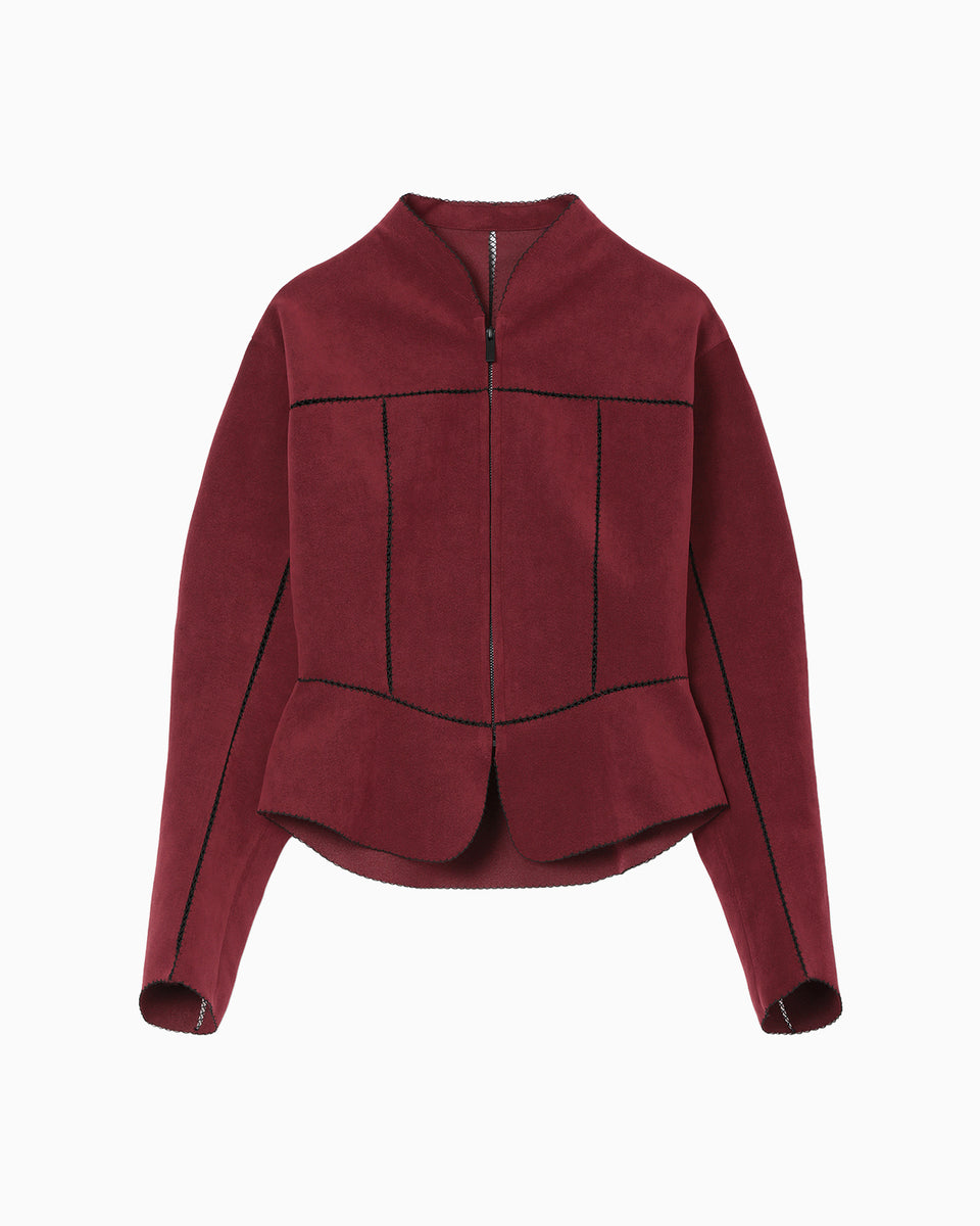 Synthetic Leather Fancy Ftitch Jacket - bordeaux - Mame Kurogouchi