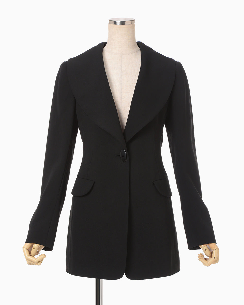 Wool Venetian Shawl Collar Jacket - black - Mame Kurogouchi
