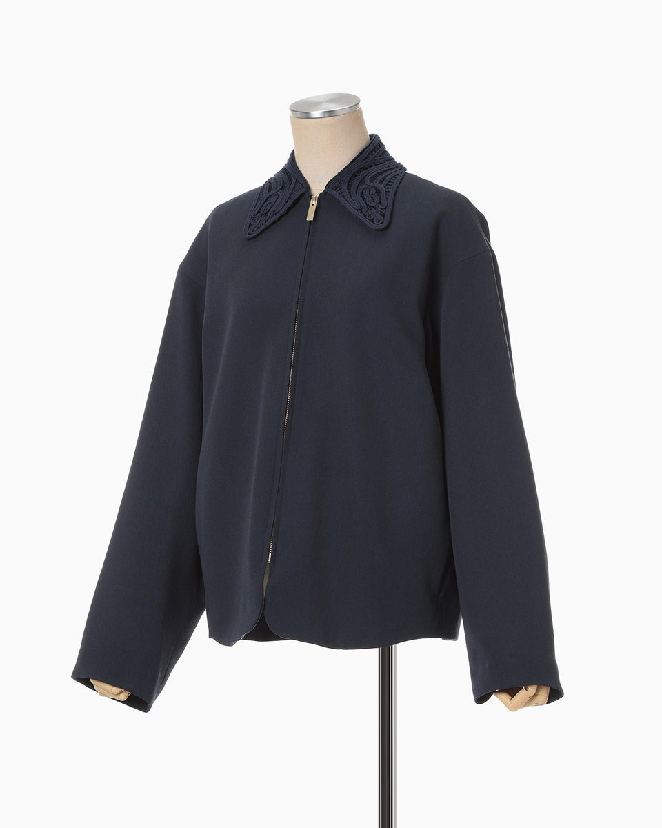 Wool Venetian Embroidery Collar Jacket - navy - Mame Kurogouchi