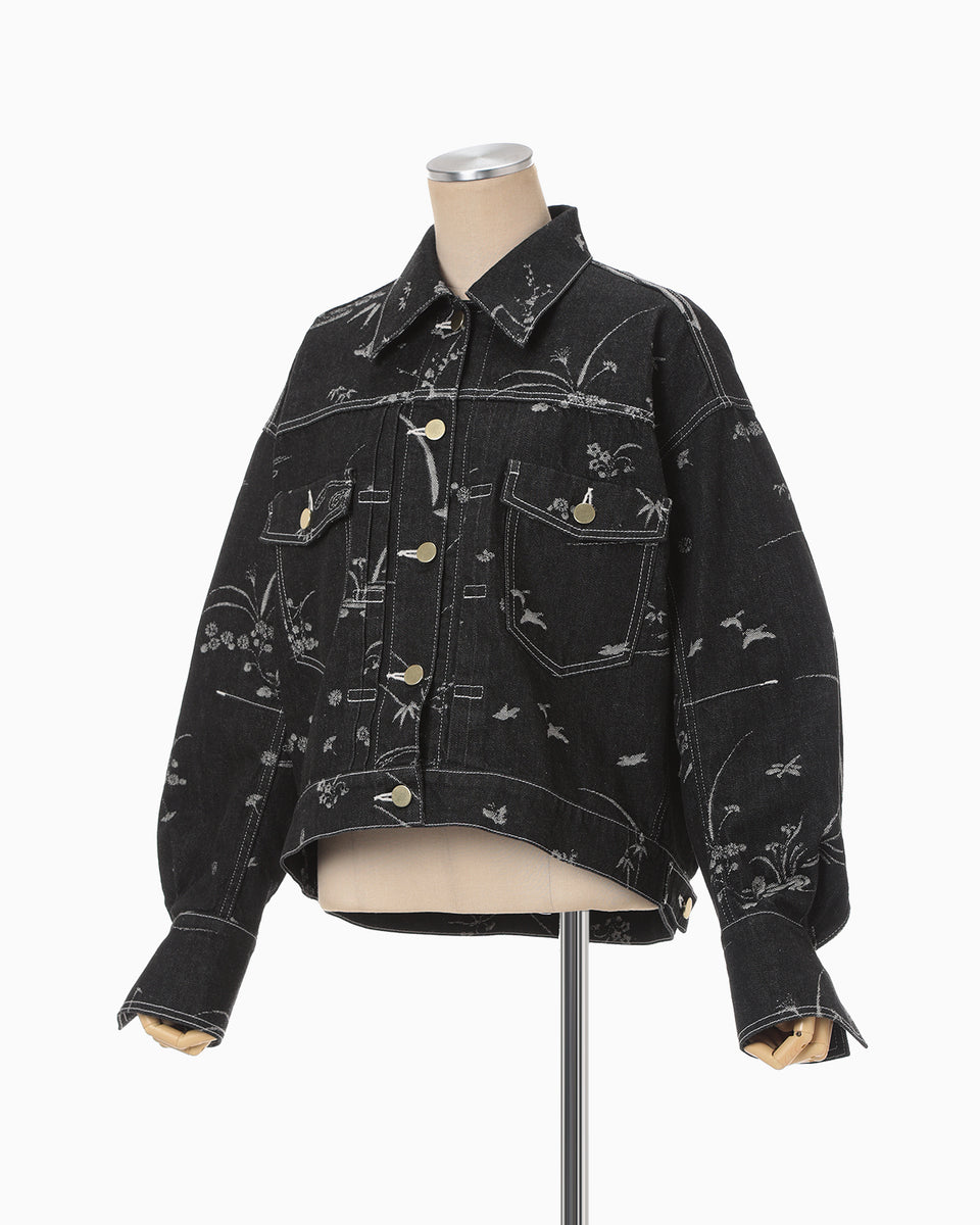 Nature Pattern Jacquard Short Denim Jacket - black - Mame Kurogouchi