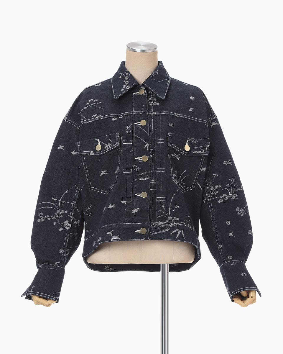 melody.真贋  Nature Pattern Jacquard Short Denim Jacket - blue - Mame