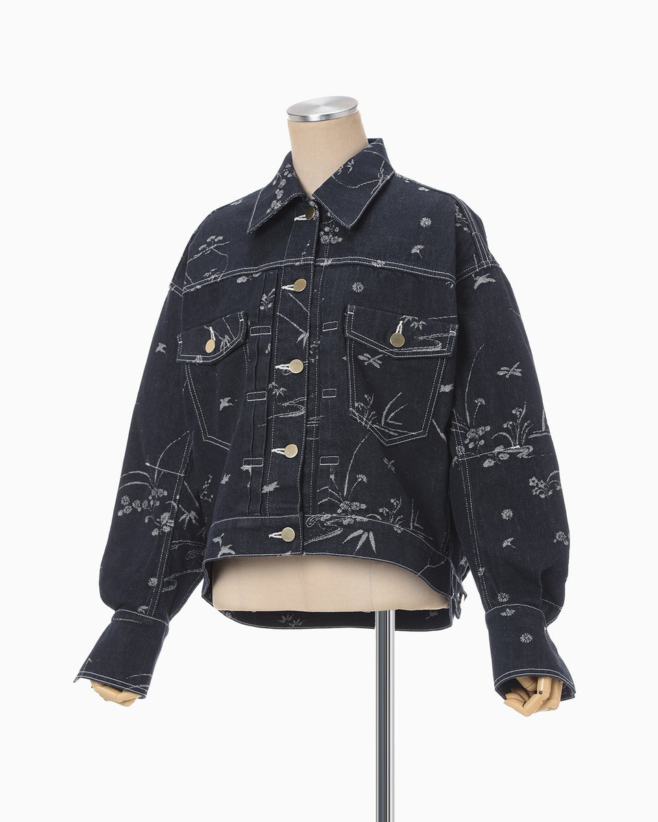 Nature Pattern Jacquard Short Denim Jacket - blue - Mame Kurogouchi