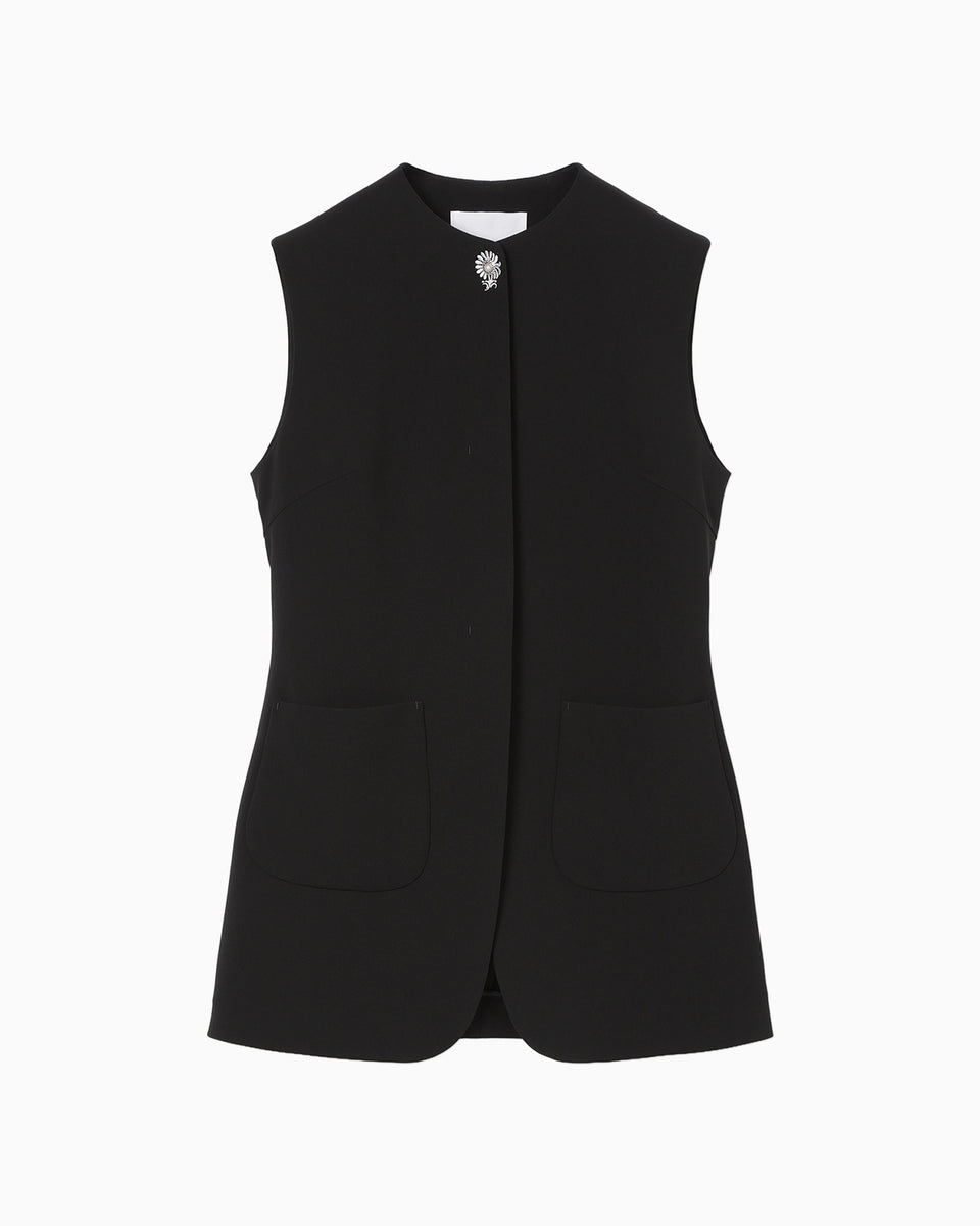 Acetate Polyester Embroidered Buttonholes Vest - black - Mame