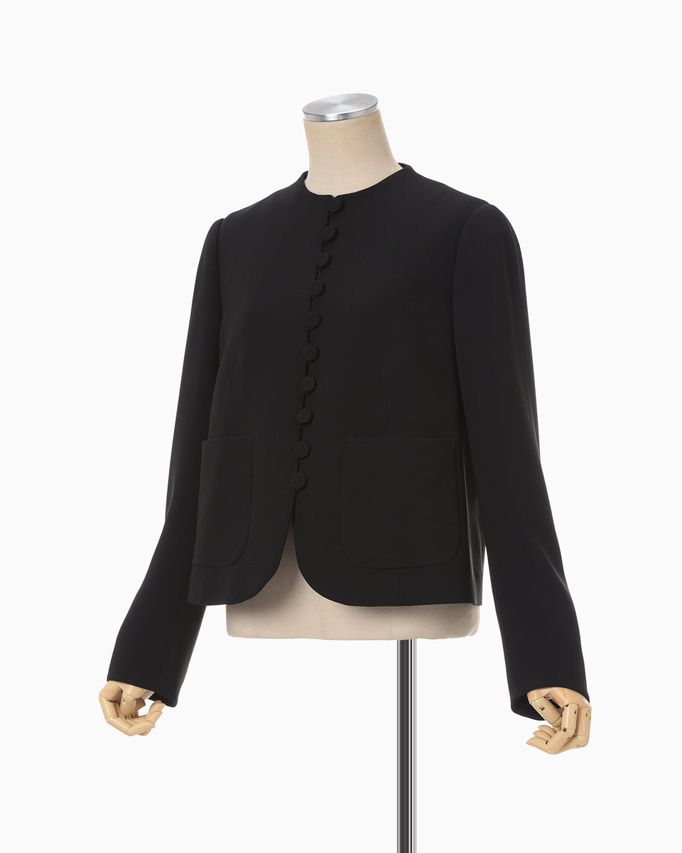 Acetate Polyester Collarless Short Jacket - black - Mame