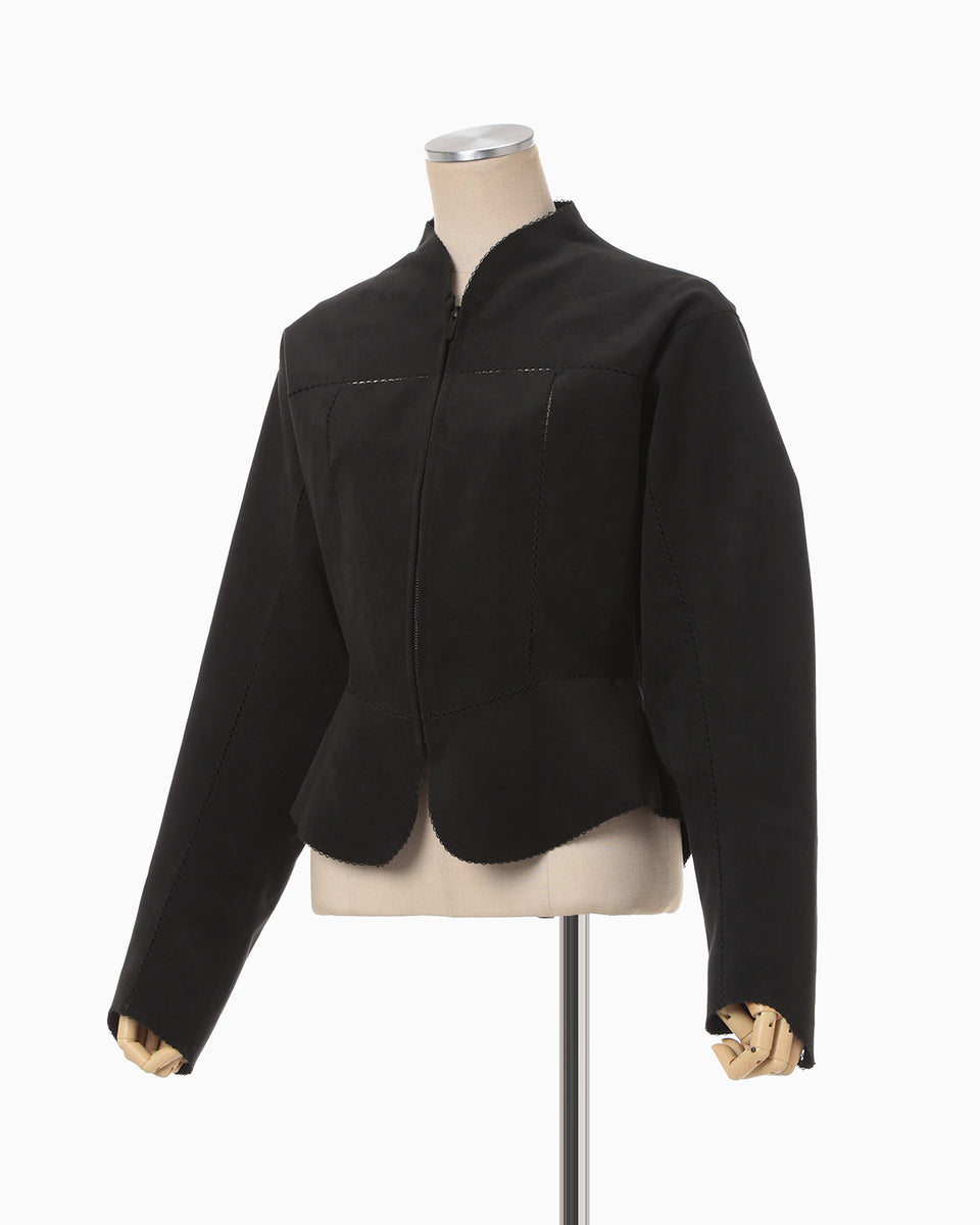 Synthetic Leather Fancy Ftitch Jacket - black × black - Mame