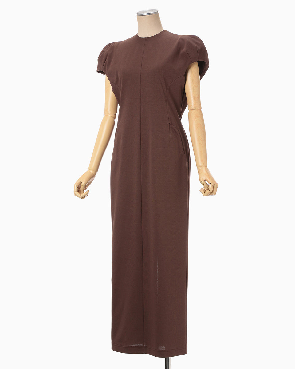 Cotton Jersey Puff Sleeve Dress - brown - Mame Kurogouchi