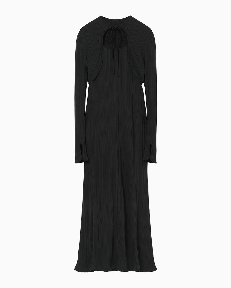 Random Ribbed Organic Cotton 2way Dress - black - Mame