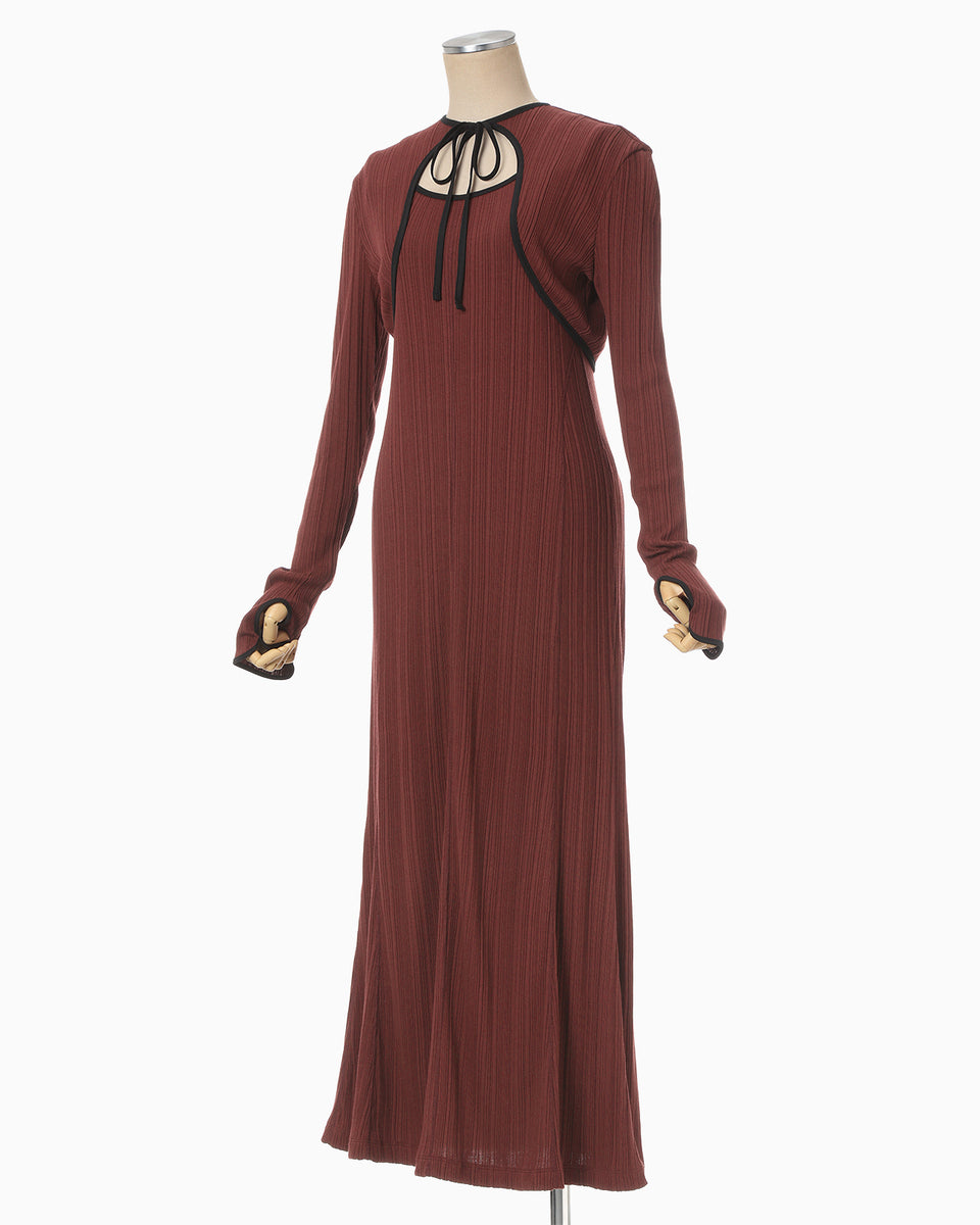 ワンピース Random Ribbed Organic Cotton 2way Dress Random Ribbed Organic Cotton 2way Dress - bordeaux - Mame