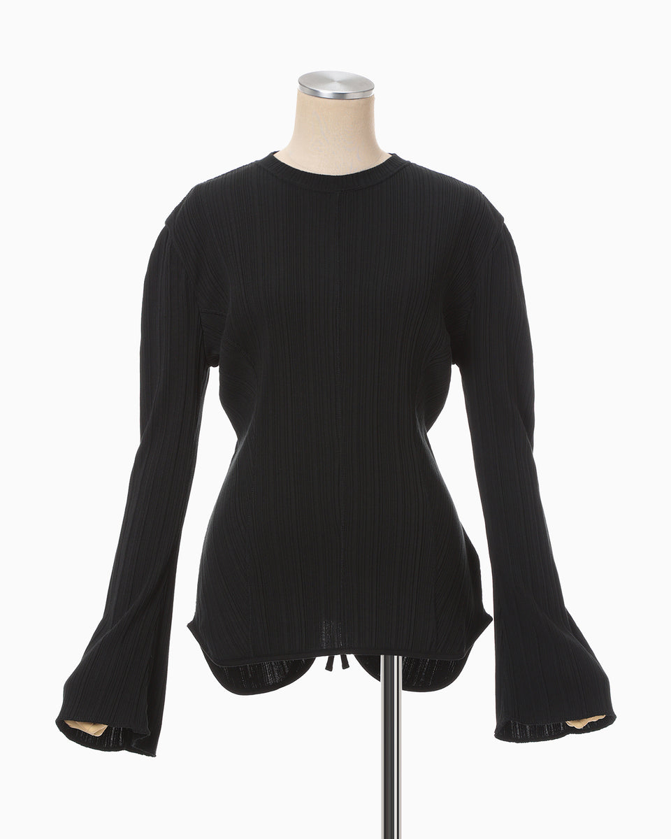 Random Ribbed Organic Cotton Long Sleeve Top - black - Mame