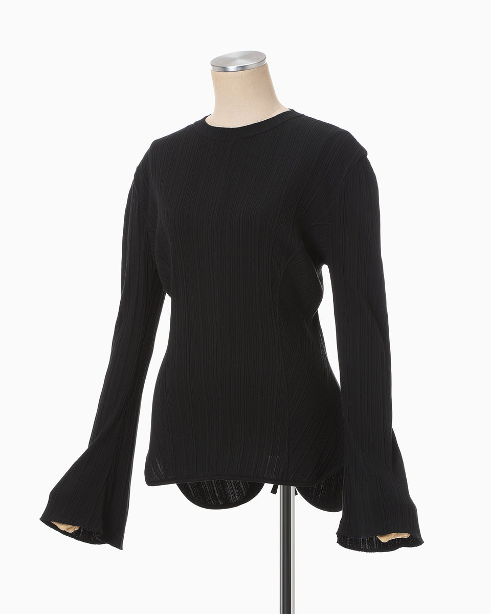 Random Ribbed Organic Cotton Long Sleeve Top - black - Mame