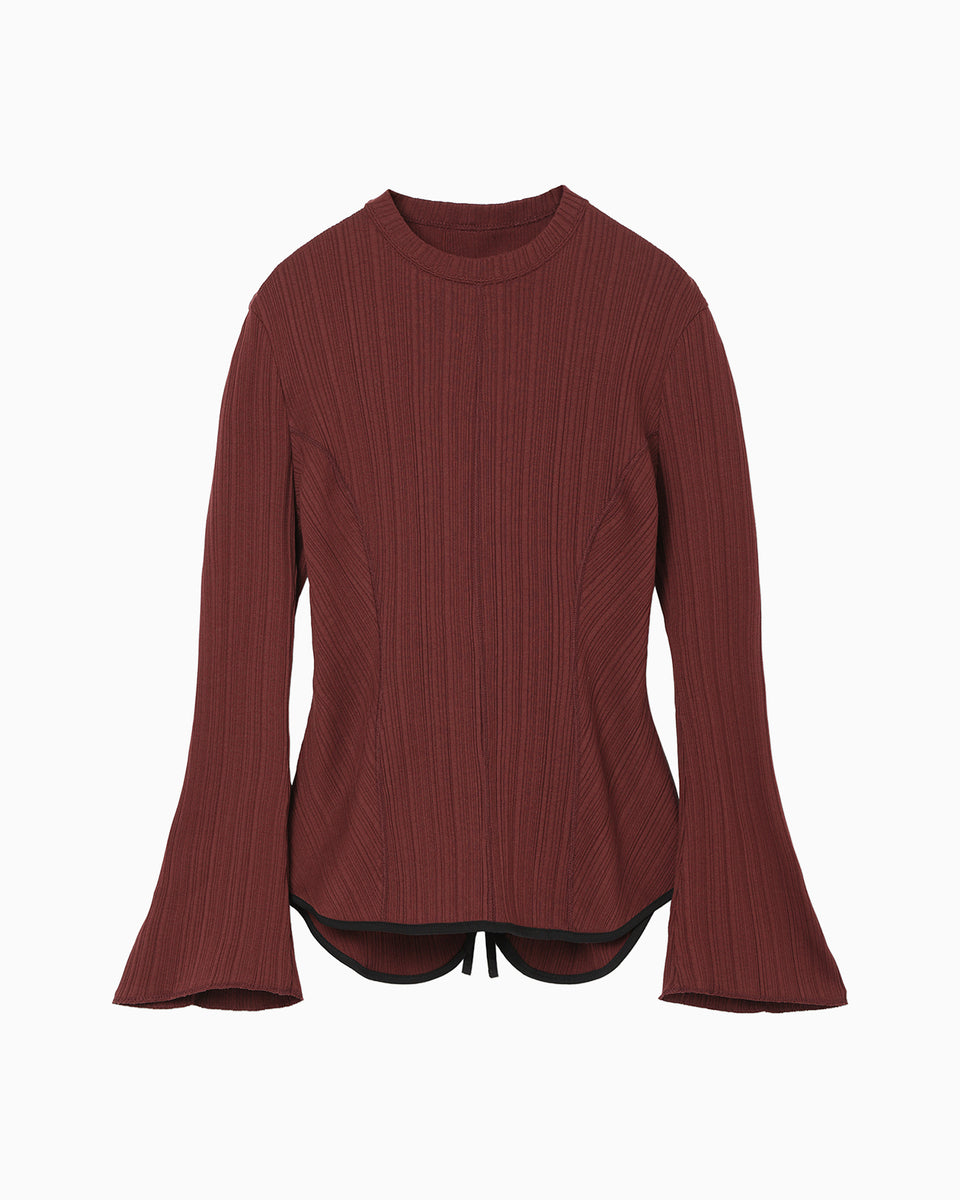 mame kurogouchi◆長袖カットソー/1/コットン/WHT/MM24SS-JS051/Random Ribbed Cotton Cropp// Random Ribbed Organic Cotton Long Sleeve Top - bordeaux