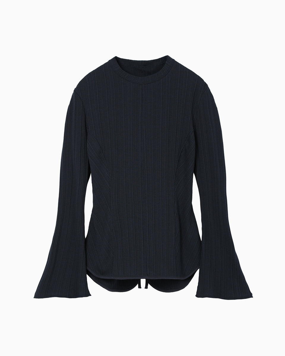mame kurogouchi ニット ネイビー Random Ribbed Organic Cotton Long Sleeve Top - navy - Mame