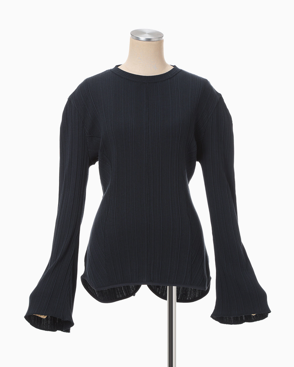 Random Ribbed Organic Cotton Long Sleeve Top - navy - Mame